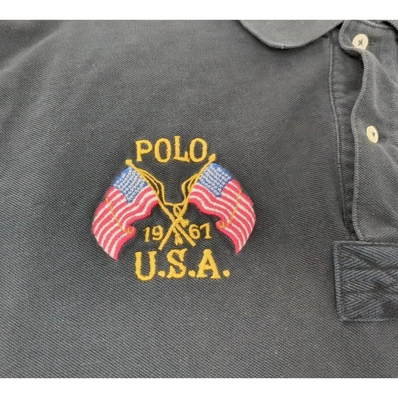 Polo Ralph Lauren Mens 1XB Shirt American Flag Black VTG - Picture 4 of 9